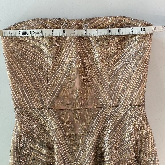 Dress the Population New! Sarah Sequin Lace Strapless Fit&Flare Dress Platinum - Picture 12 of 16